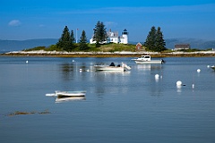 Boats Moored by Pumpkin Island Lighthouse in Maine